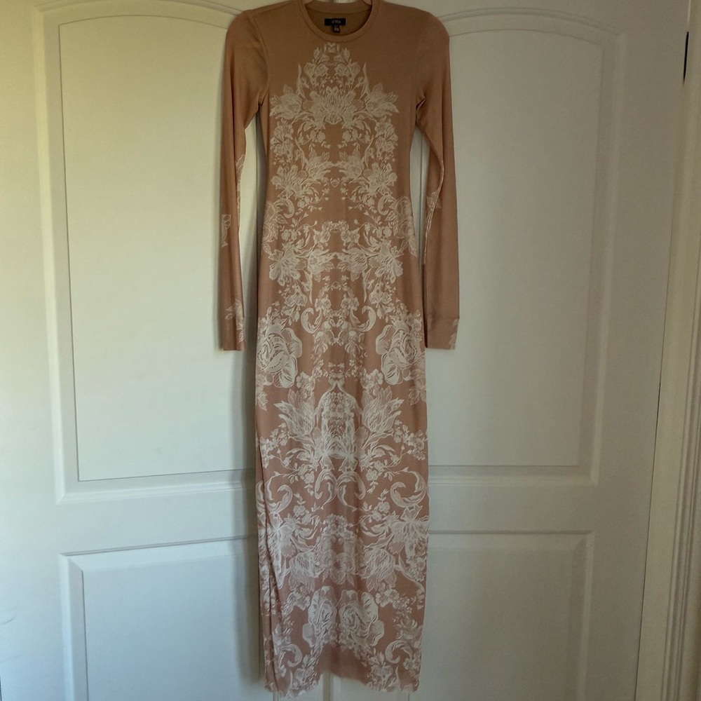 AFRM Tan and White Floral Long Sleeve Dress